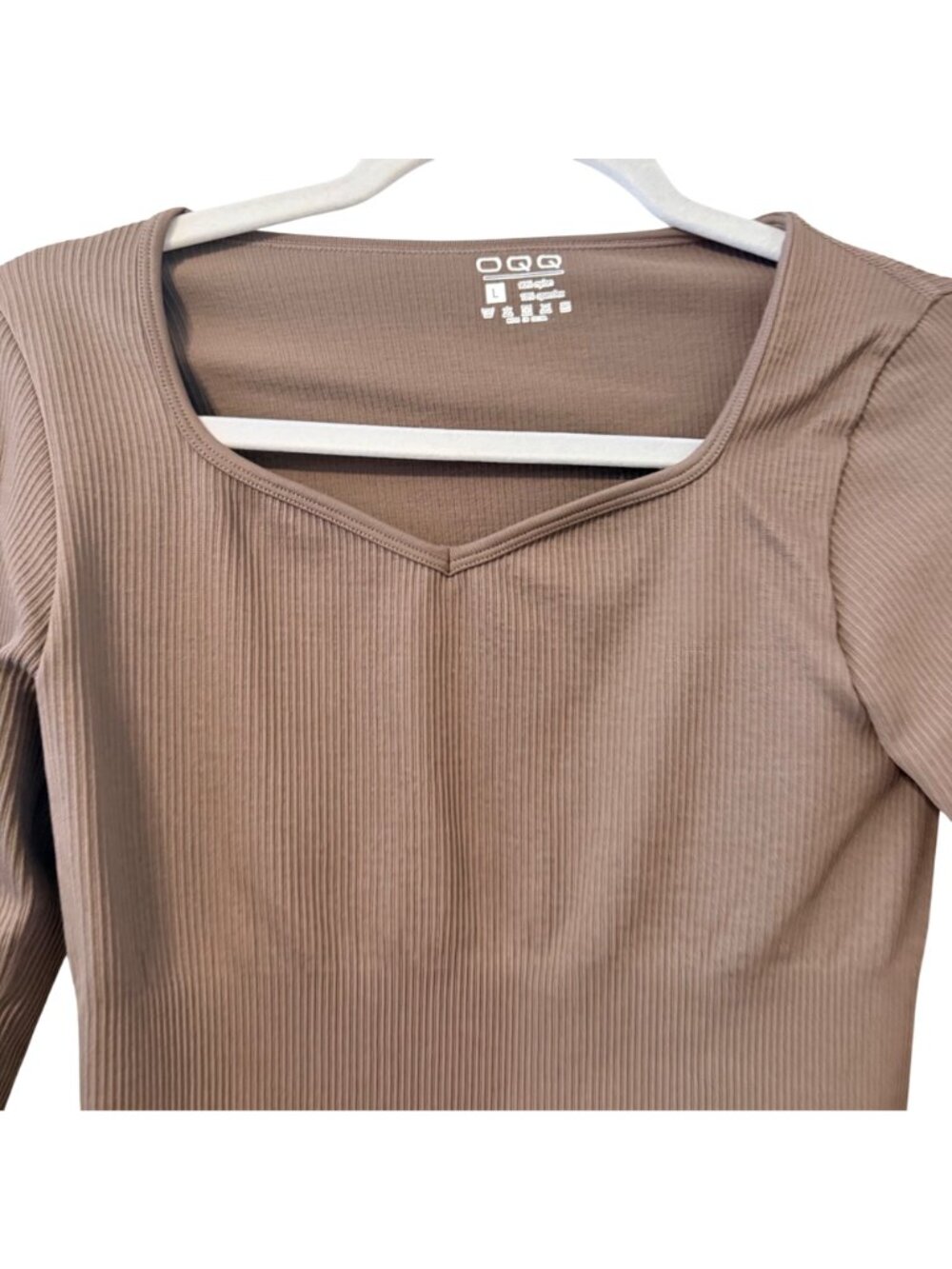 OQQ Womens Light Brown Long-Sleeve Ribbed Bodysuit Sz Large - Picture 5 of 12